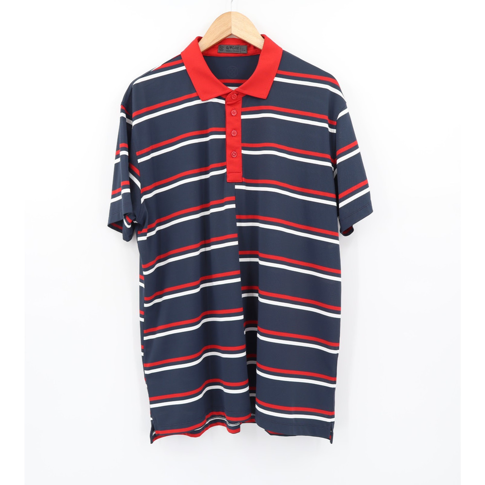 G/Fore Men's Offset Multi Stripe Polo Acc Embroidered Logo Navy Red White Sz XL